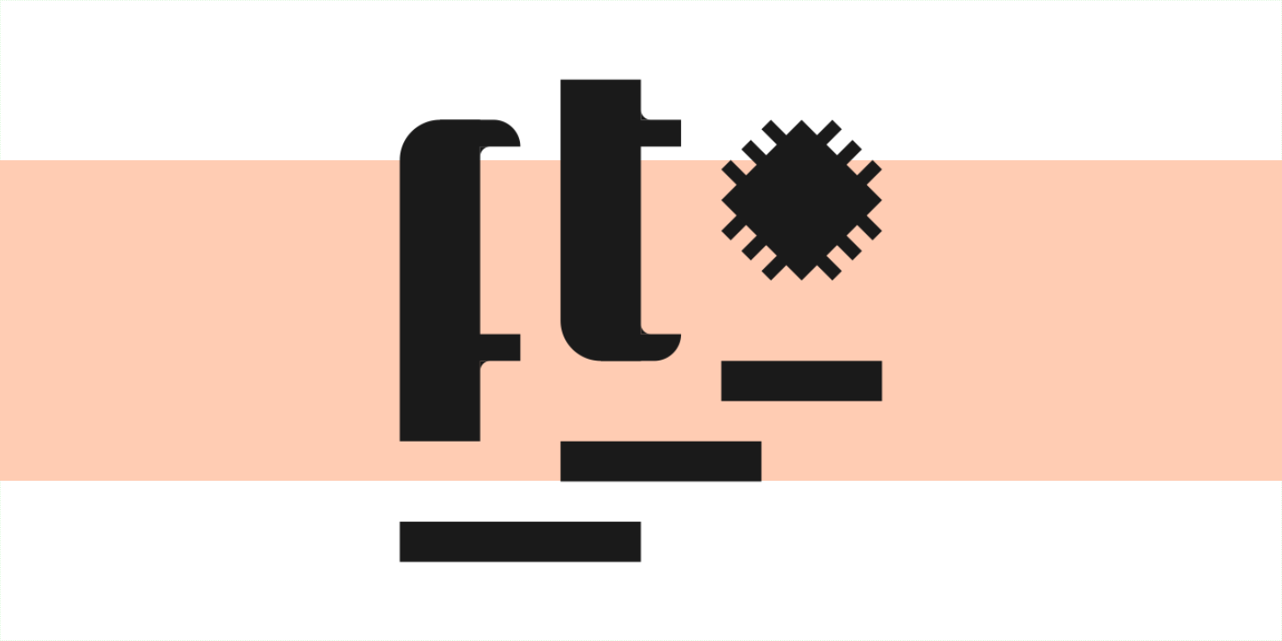 A minimal combination logomark incorporating the letters 'f' and 't', together with an abstract icon of an electronic chip.